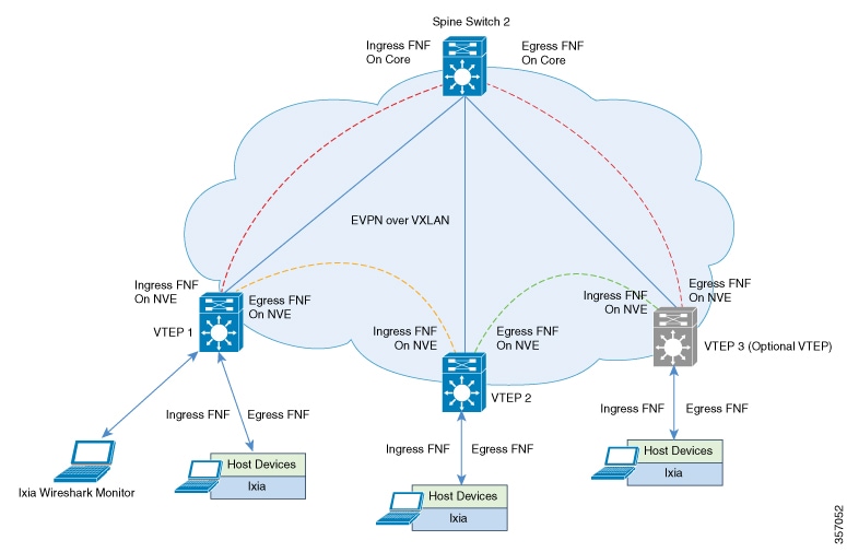 Topology of a BGP VXLAN fabric with VXLAN-aware flexible netflow