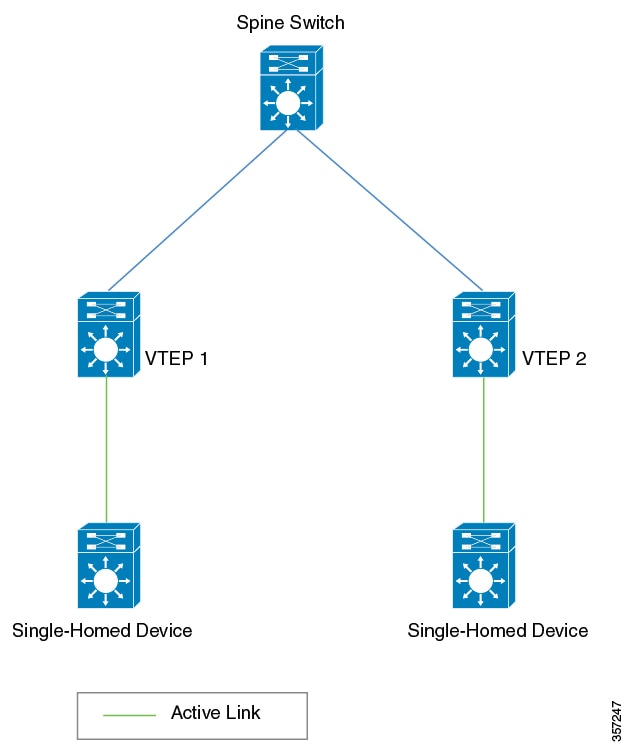 Topology of a BGP EVPN VXLAN network for single-homing