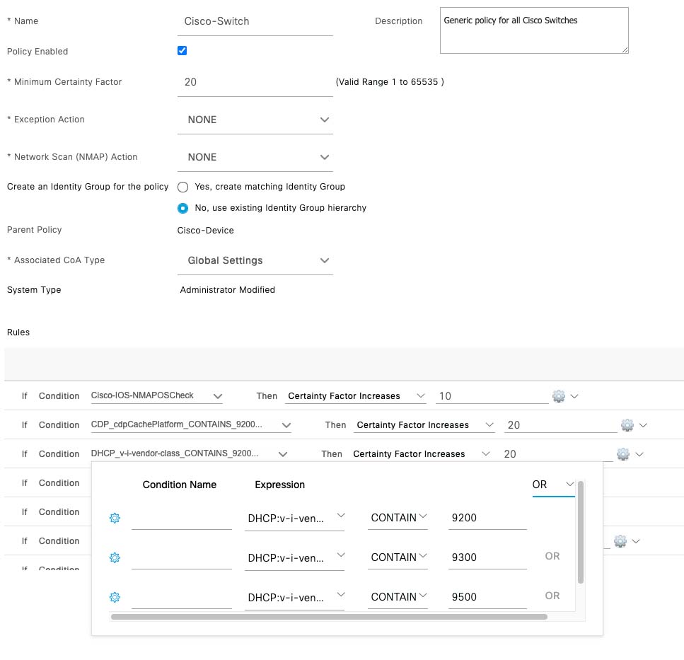 Page to add new DHCP-v-i-vendor-class condition.