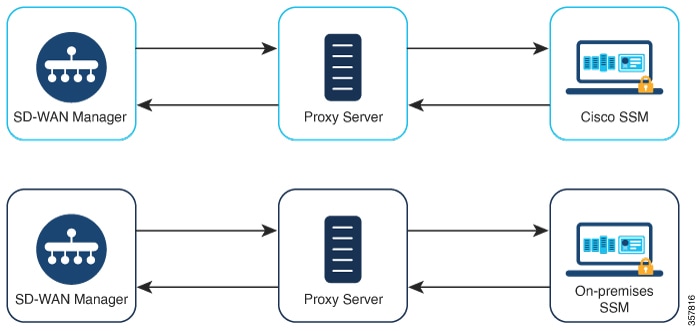 Proxy Server Providing Connectivity to Cisco SSM or On-Prem SSM.