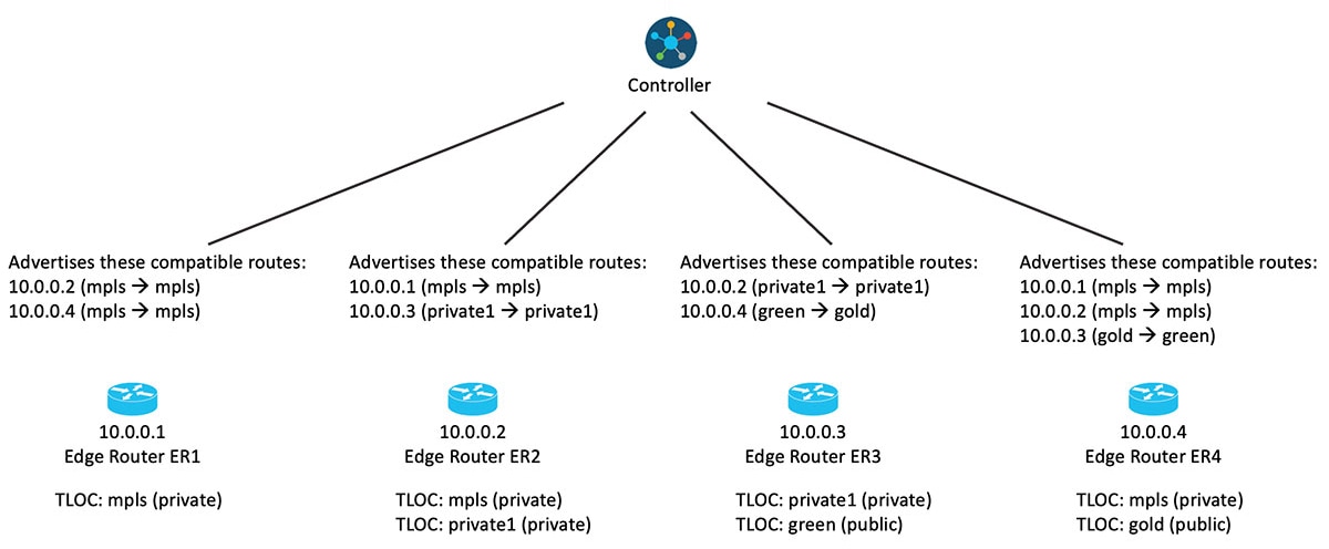 Illustration showing route filtering by TLOC color.