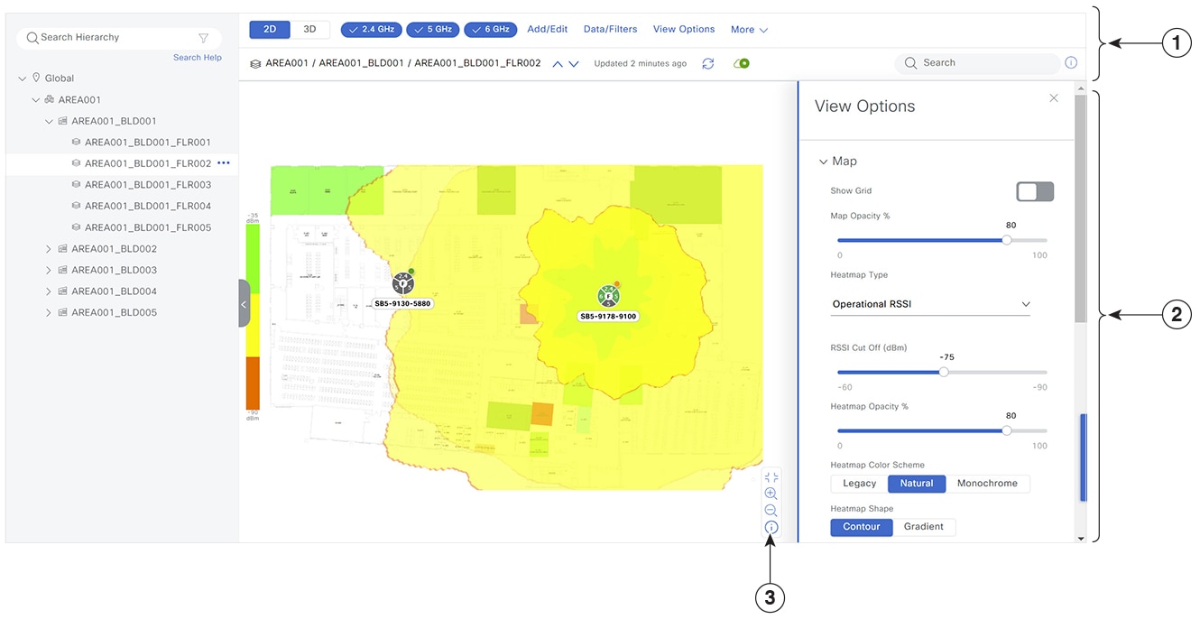 Catalyst Center 2D wireless maps showing tools and options