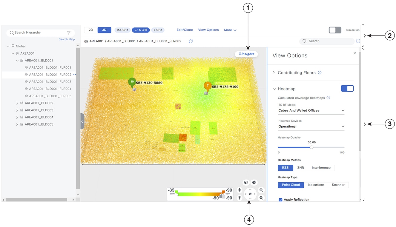 Catalyst Center 3D wireless maps showing tools and options
