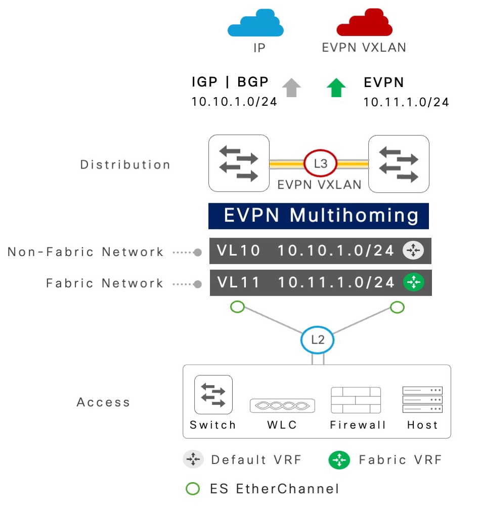 EVPN multihoming: fabric and non-fabric network co-existence