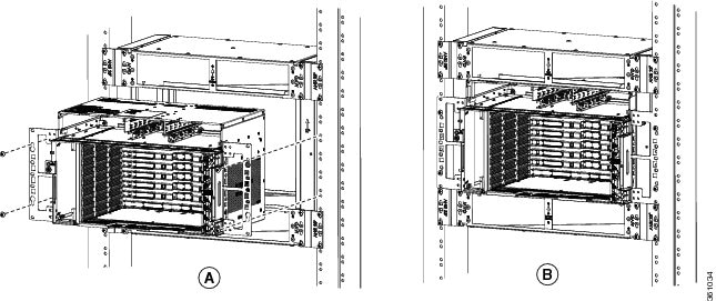 Installing the NCS 2006 chassis between the horizontal air plenum