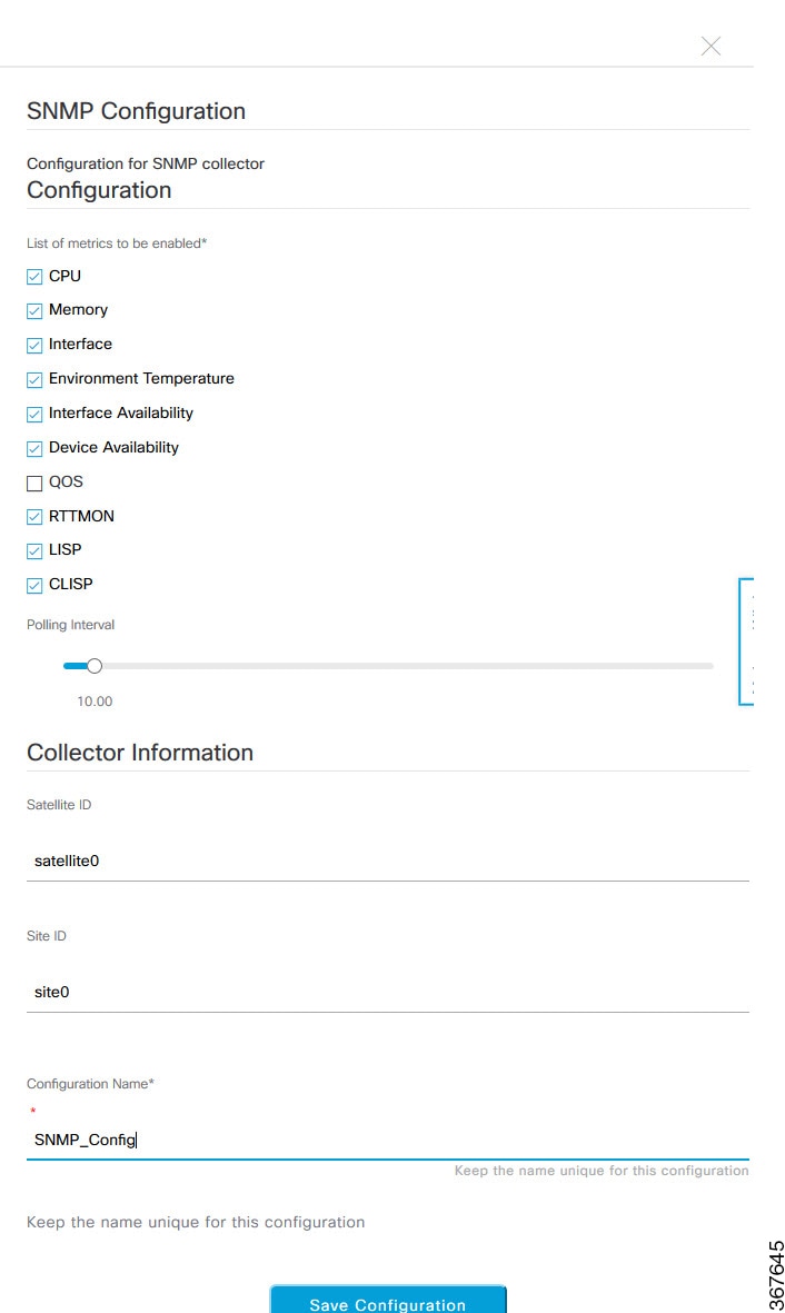 FIgure 10: SNMP Configuration tab, with metrics to be enabled.