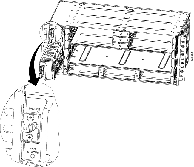 This image shows how to orient and insert the secondary fan tray in the router
