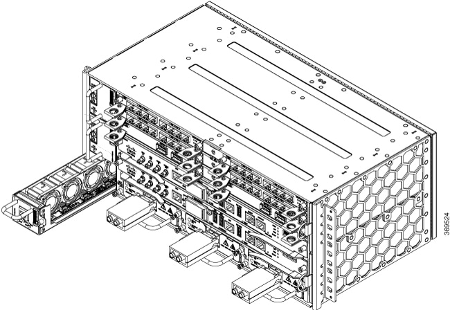 This image shows how to insert the primary fan tray into the Cisco NCS 560-4 router.