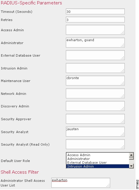 Screenshot of RADIUS-specific role configuration.