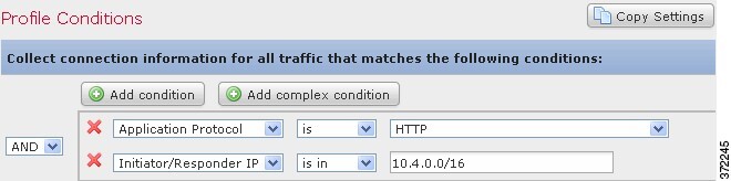 Screenshot of traffic profile collecting data for hosts with an IP address in the 10.4.x.x subnet