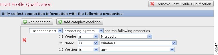 Screenshot of a host profile qualification configured to search for hosts running Microsoft Windows