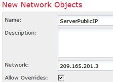 サーバ パブリック アドレスを定義するネットワーク オブジェクト。