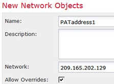 Network object defining the PAT address for DMZ network 1 address.