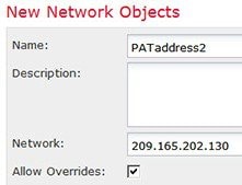 DMZ ネットワーク 2 の PAT アドレスを定義するネットワーク オブジェクト。