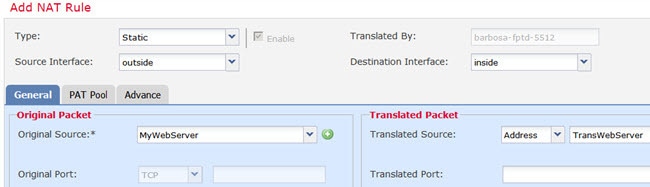 Static NAT rule for myWebServer.