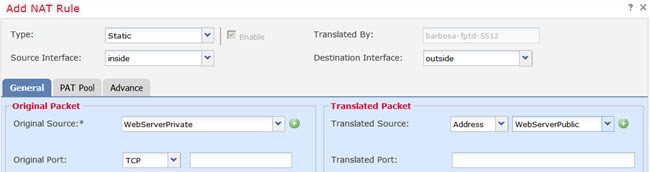 Static NAT rule for WebServerPrivate.