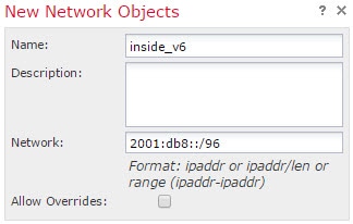NAT64 inside_v6 ネットワーク オブジェクト。