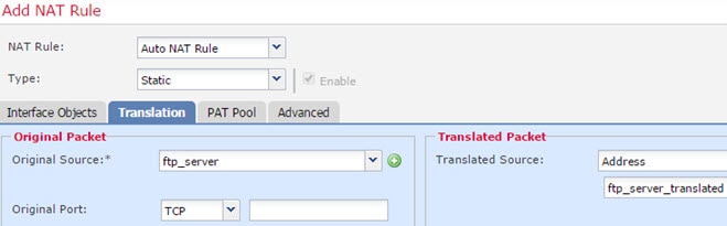 FTP server static auto NAT rule.