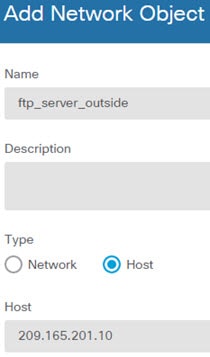 ftp_server_outside のネットワーク オブジェクト。