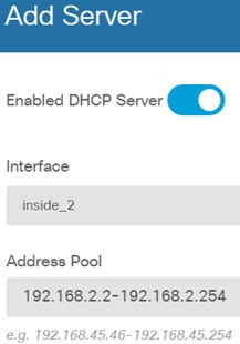 DHCP server settings.