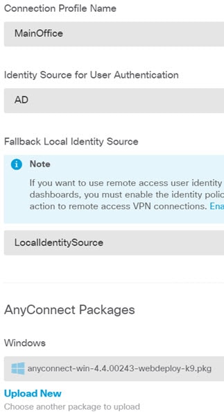 Remote access VPN connection settings.