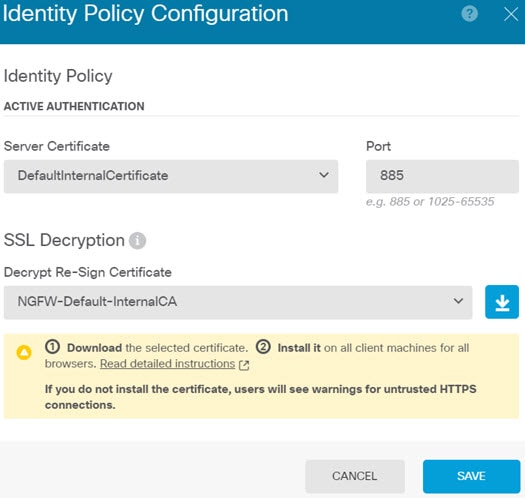 Indentity policy active authentication options.