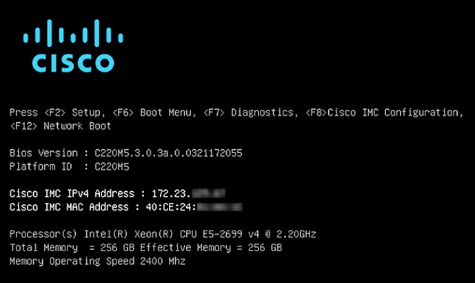 Cisco IMC 設定ユーティリティのブート画面。