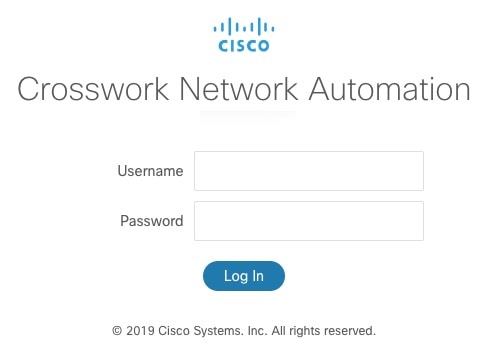 Cisco Crosswork Network Automation and Health Insights Log In Window