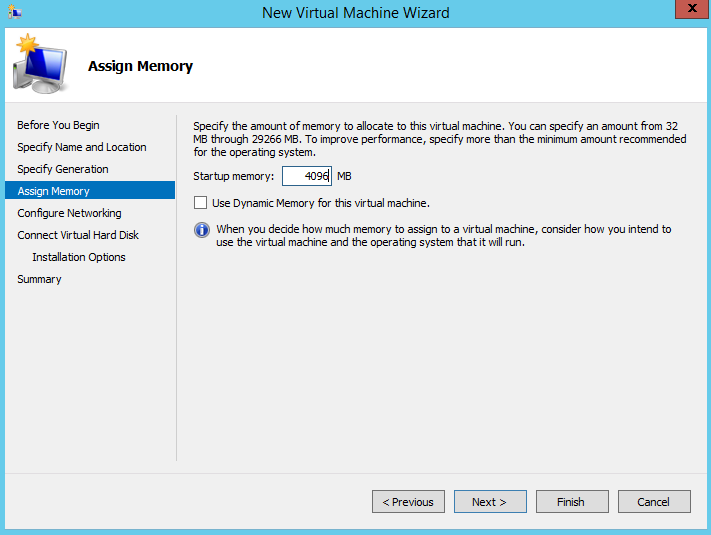 Assign memory for the virtual machine.
