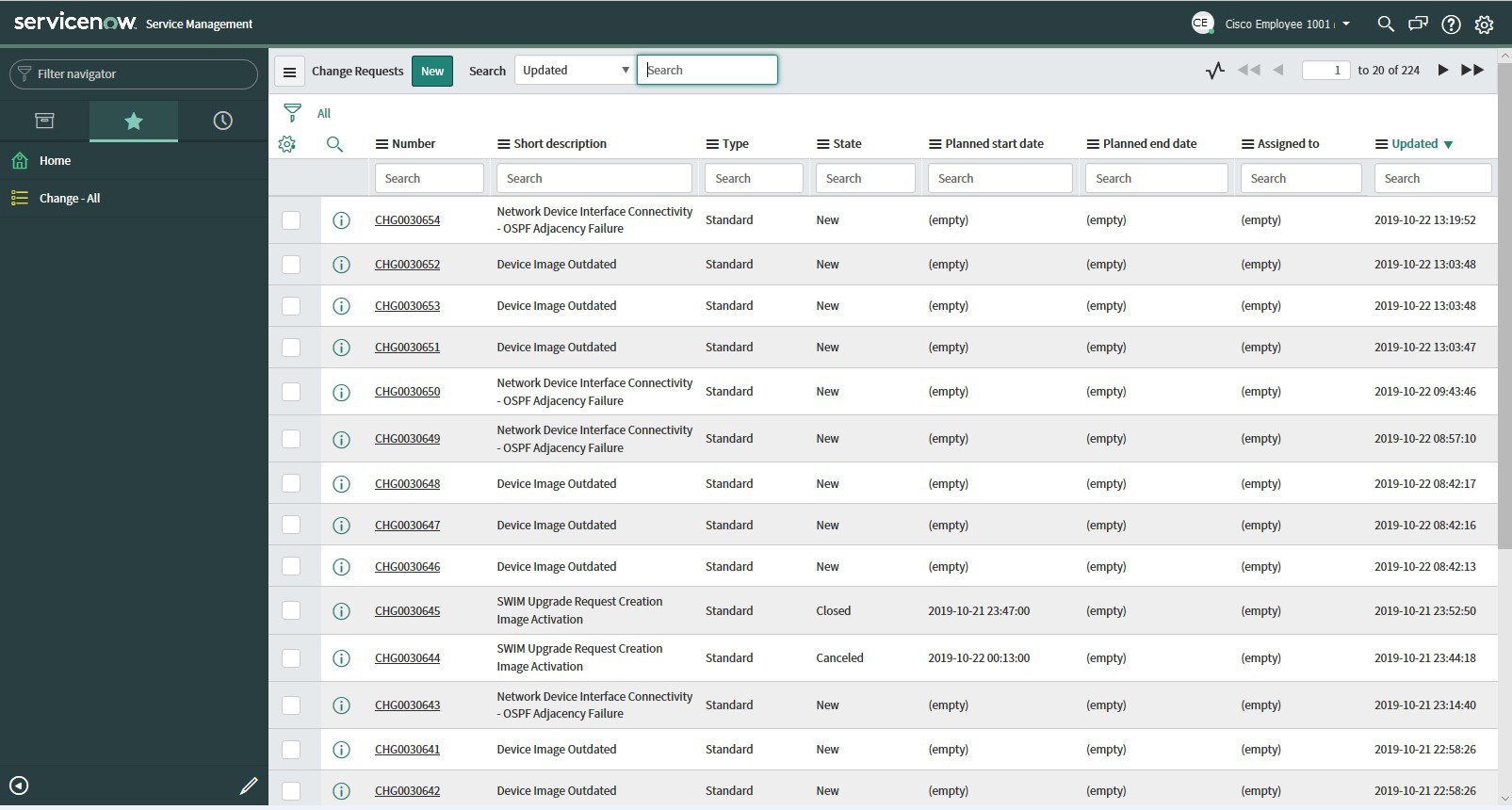 Figure 28: ServiceNow change requests