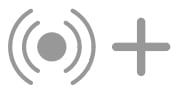 Multicell-Symbol: Punkt mit strahlenden Ringen und einem Pluszeichen