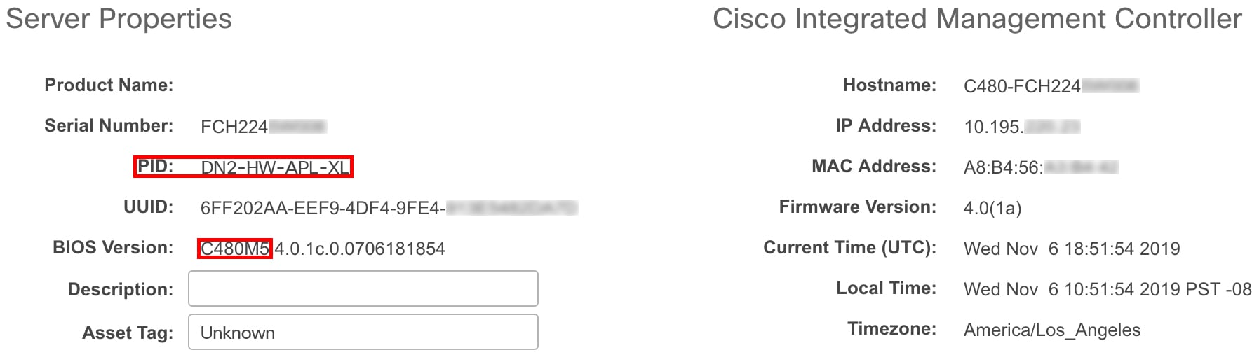 Cisco Integrated Management Controller - Server Properties