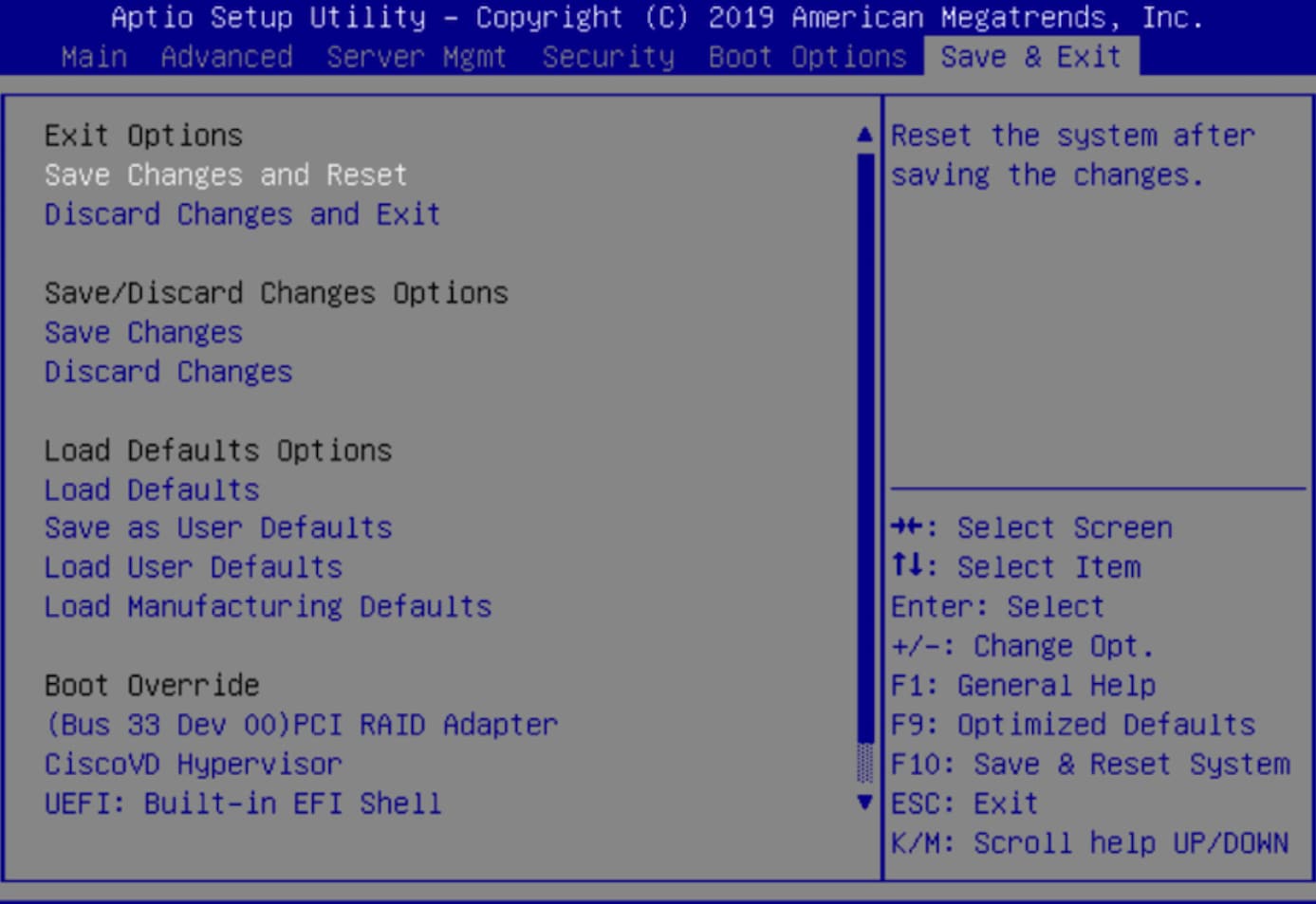 Aptio Setup Utility - Save & Exit Tab