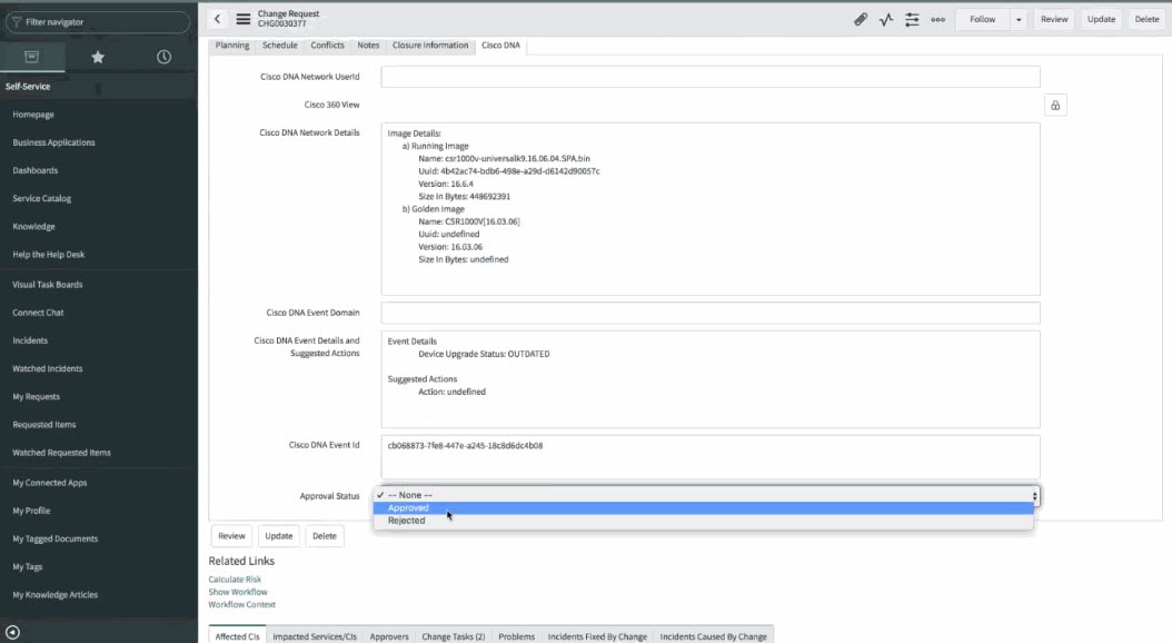 Figure 31: Request change approval status field.