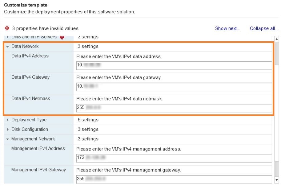 Data Network settings for IPv4 configuration