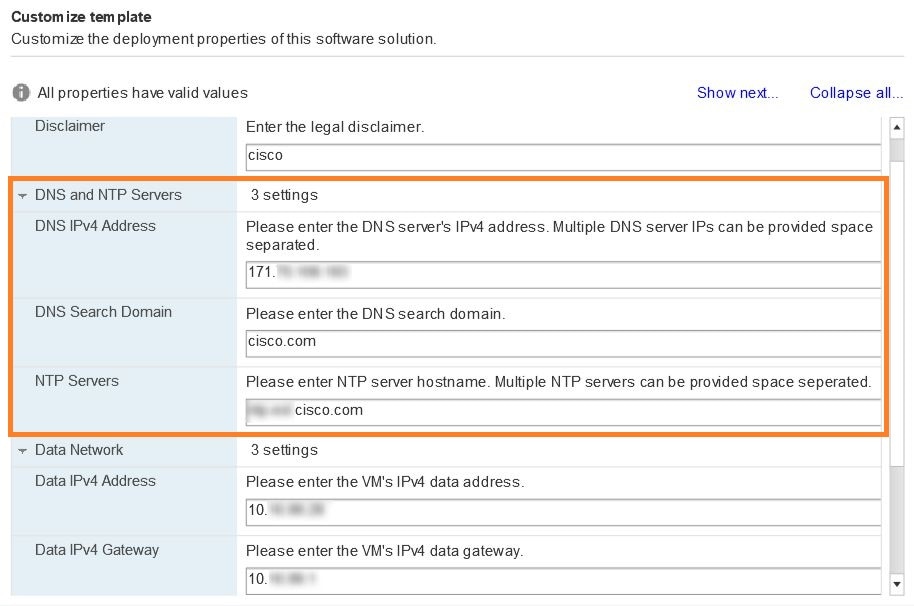 DNS and NTP Server settings for IPv4 configuration