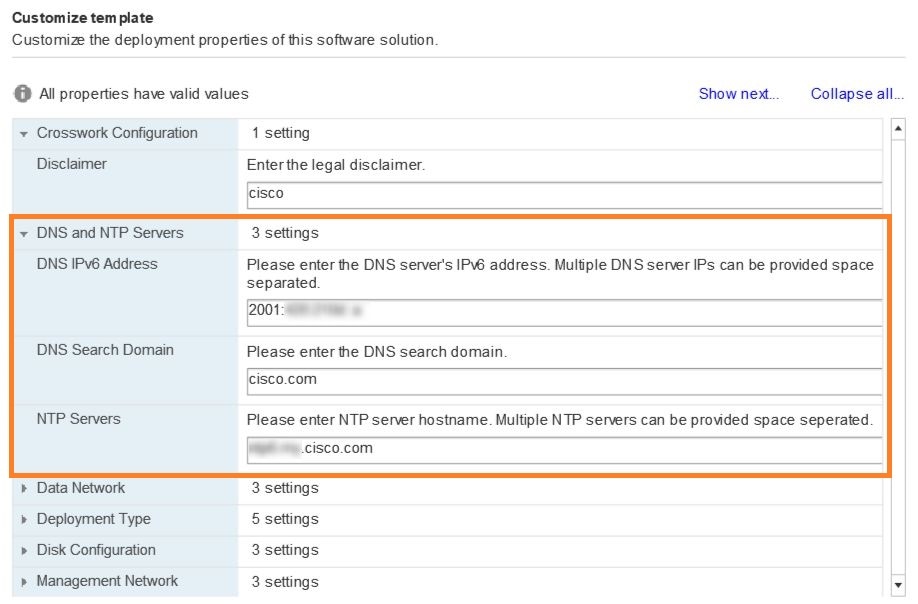 DNS and NTP Server settings for IPv6 configuration