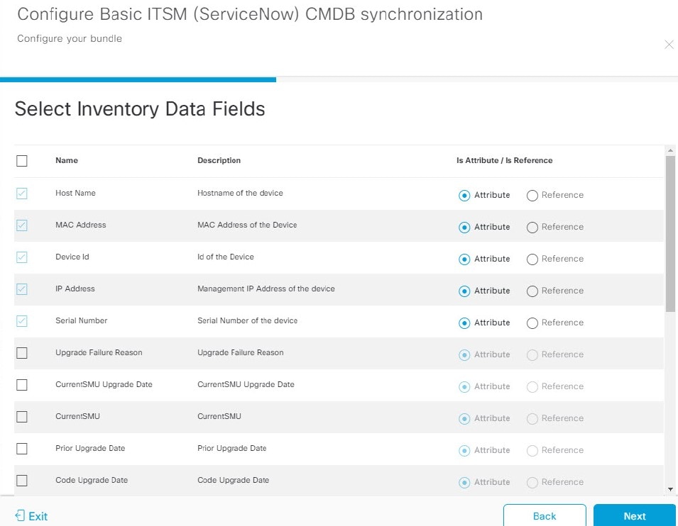 Figure 9: Displays Select Inventory Data Fields window.