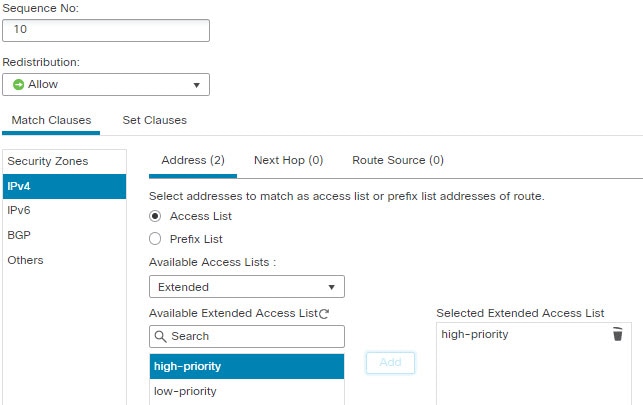 Match clause for the load balancing route map.