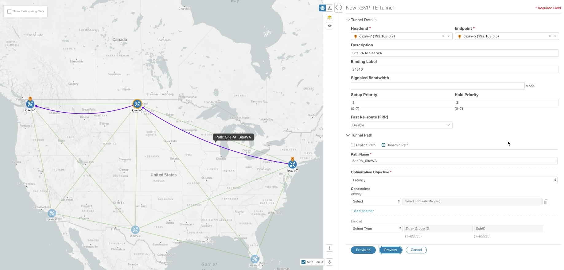 Dynamic RSVP-TE Tunnel Example