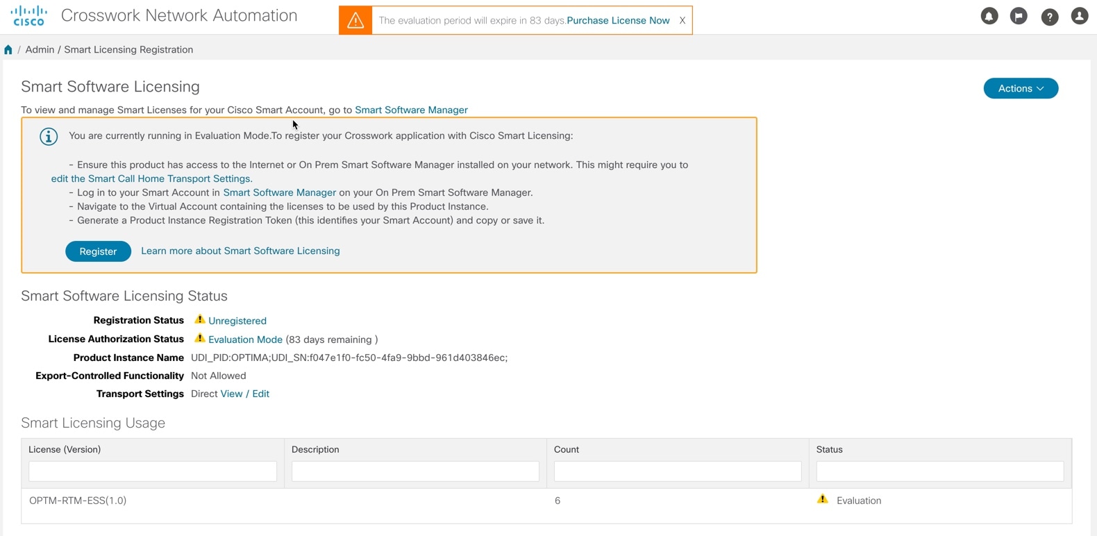 Smart Software Licensing Unregistered