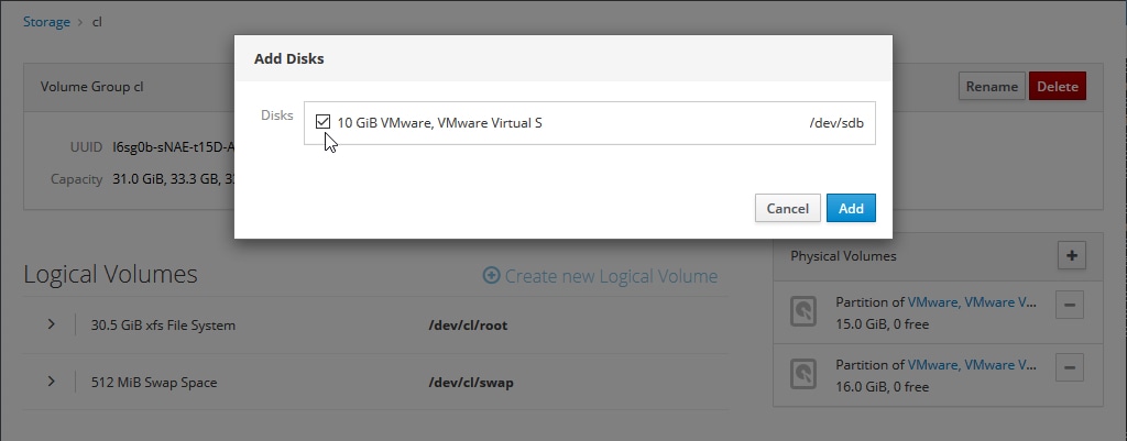 Screenshot: Add Disks dialog