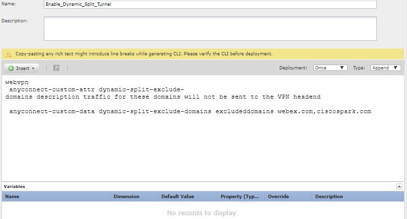 FlexConfig object to define the dynamic-split-exclude-domains custom attribute.
