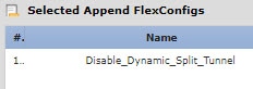 동적 스플릿 터널링 제거를 위한 FlexConfig 목록입니다.