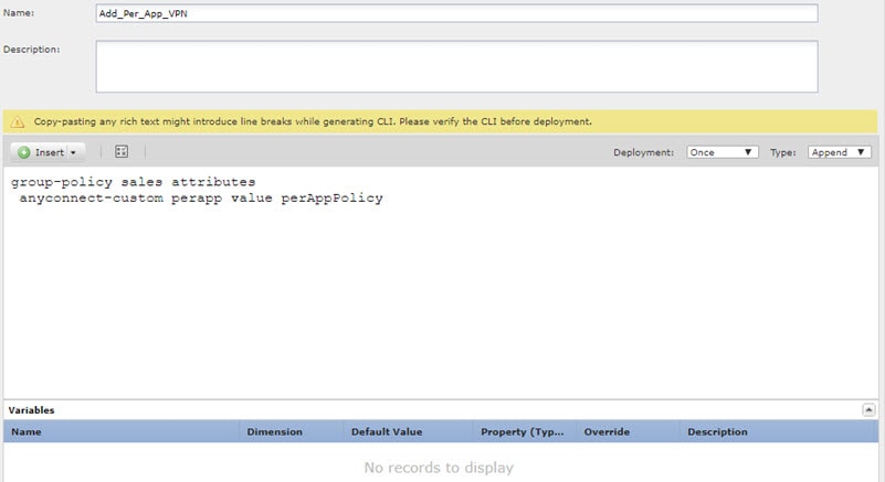 FlexConfig object to apply the per app policy to the group policies.