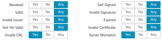 サーバー SNI 名または無効な CRL に一致する SSL ポリシールールの例