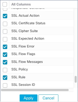 보려는 연결 이벤트 목록에 SSL 플래그를 추가합니다.