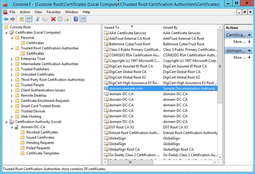 Finding the Active Directory's root certificate under Trusted Root Certificate Authorities.