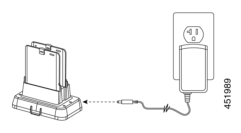 2 個のバッテリが挿入されたデスクトップバッテリ充電器モジュール。