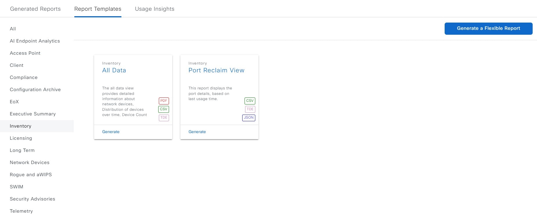 Figure 28: Window displays Inventory report templates